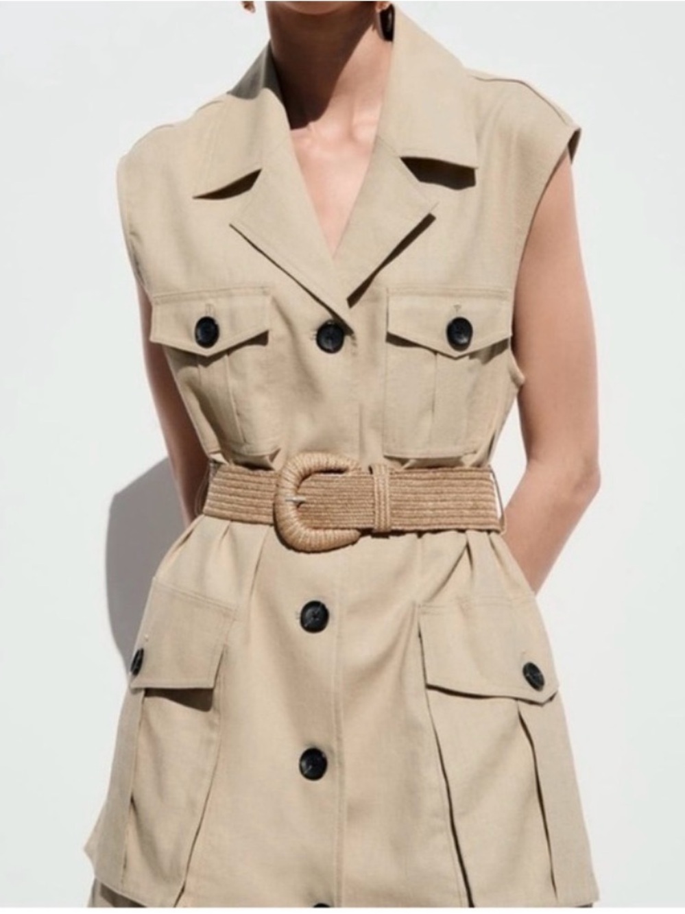 Zara Sleeveless linen Utility Dress